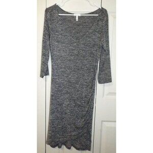 Leith M Heather Gray 3/4 Sleeve V-Neck Bodycon Ruched Dress